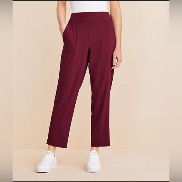 Lou & Grey Pants - Lou & Grey Wanderweave Straight Leg Ankle Pant Medium Burgundy Travel Stretch